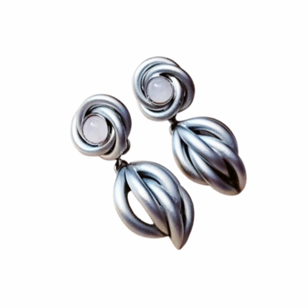 Matte Silver Drop Knot Earrings 1.75"
